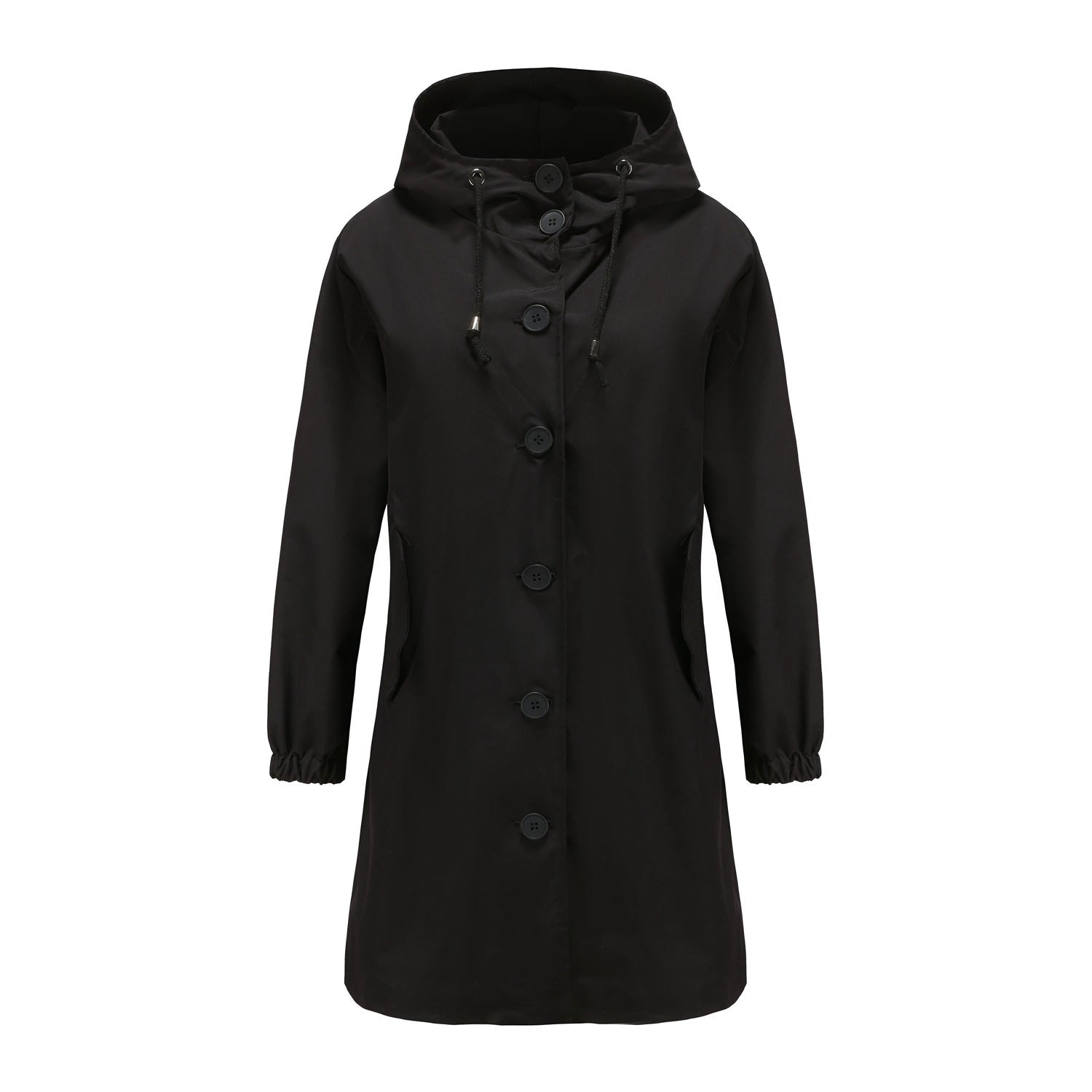 Elsie women's relaxed fit drawstring hood coat in black, stylish casual outerwear from Jesie-London.