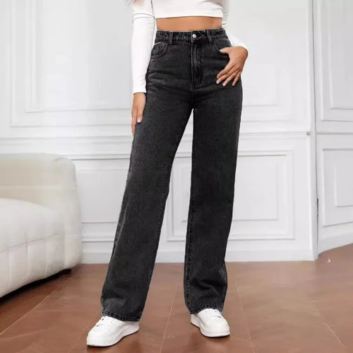 Women wearing Jesie-London Audrey high waist wide leg denim jeans, showcasing a stylish and comfortable fit.