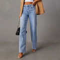 Women’s high-waisted straight leg denim jeans from Jesie-London’s Bianca collection, shown in classic blue denim.