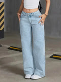 Light wash high-waisted wide-leg denim jeans for women by Jesie-London, shown on a model with a relaxed fit and classic style.
