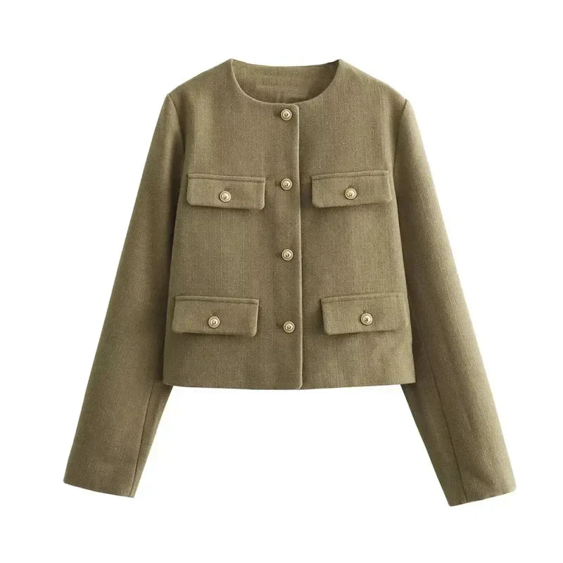 Jesie-London Hannah women's cropped bomber jacket with button front, stylish and versatile for casual wear.