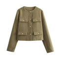 Jesie-London Hannah women's cropped bomber jacket with button front, stylish and versatile for casual wear.