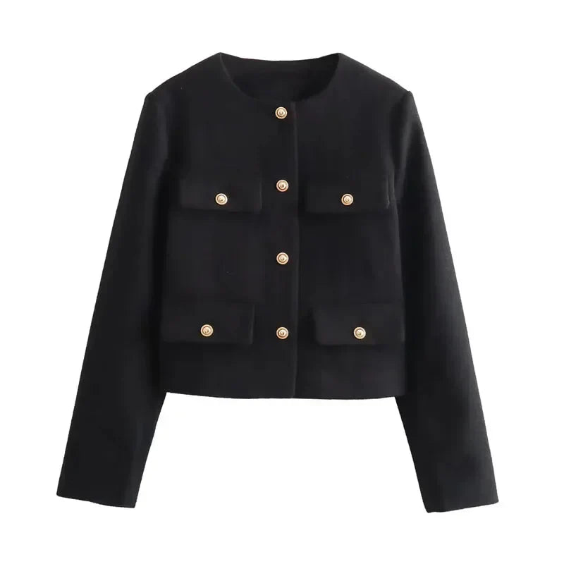 Jesie-London Hannah women's cropped bomber jacket with button front, stylish and lightweight for casual wear.
