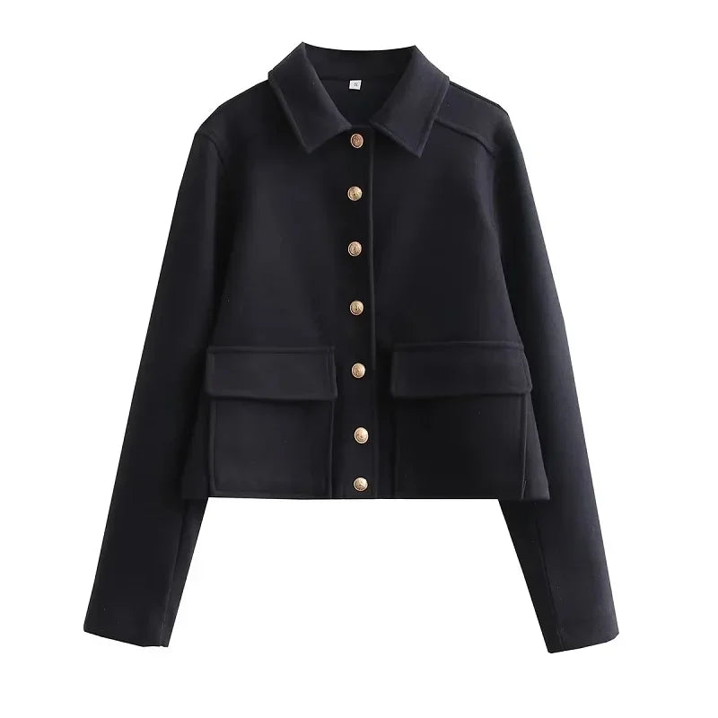 Jesie-London Harper women's cropped bomber jacket with button front, stylish and lightweight for casual wear.