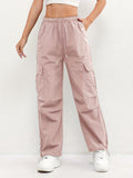 Rachel women's cargo pocket drawstring casual pants in parachute style, featuring a comfortable waist and relaxed fit.