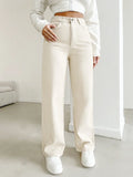 Women's high waist straight leg denim jeans by Jesie-London, featuring a relaxed fit and classic denim wash.