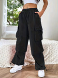 Women's wide-leg cargo pants by Jesie-London featuring casual, loose fit with multiple cargo pockets and parachute-style design.