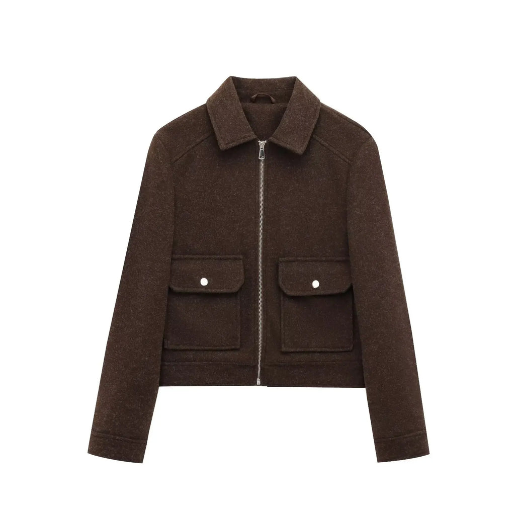 Women's cropped zip-up bomber jacket by Jesie-London featuring a short front zipper and stylish design.