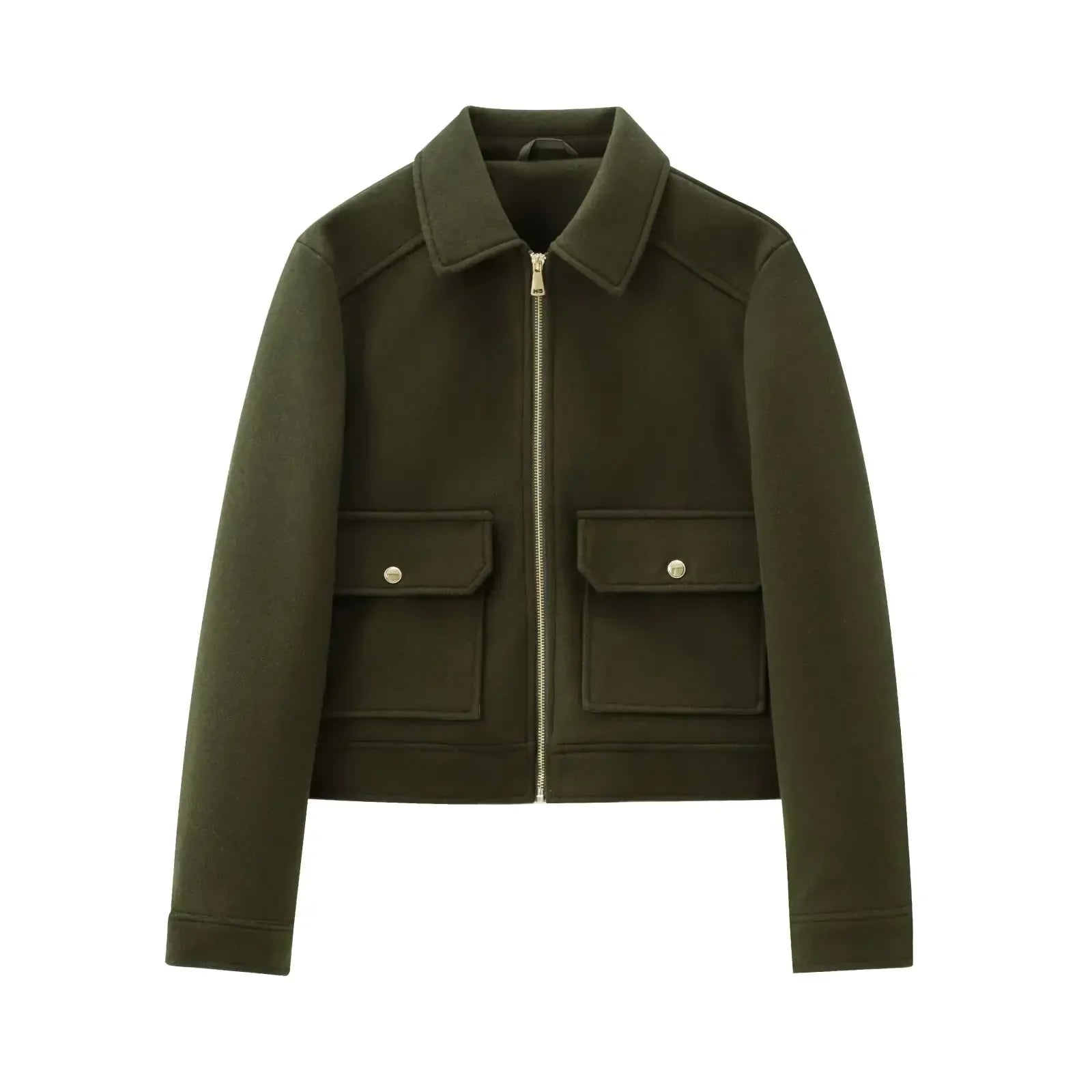 Jesie-London Georgia women's cropped zip-up bomber jacket, front view showing short length and stylish design.