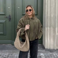 Jesie-London Grace women's oversized cropped bomber jacket with zip front, stylish and trendy for casual wear.