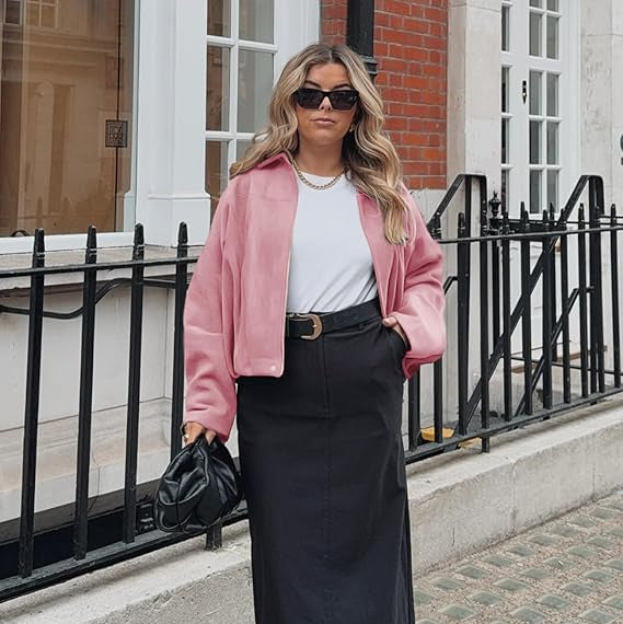 Jesie-London Grace women's oversized cropped bomber jacket with zip front, stylish and modern for casual wear.