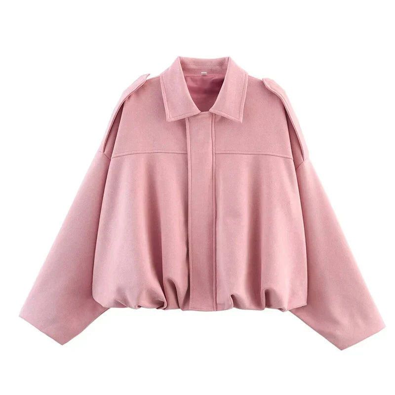 Women's oversized cropped bomber jacket by Jesie-London featuring a zip-front design and stylish silhouette.