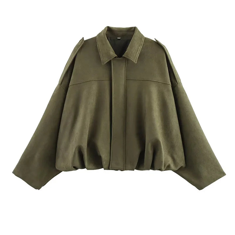 Jesie-London women's oversized cropped bomber jacket with zip-front design, stylish and lightweight for casual wear