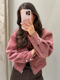 Jesie-London Maisie women's cropped zip-up bomber jacket with flap pockets, stylish and casual outerwear for women.