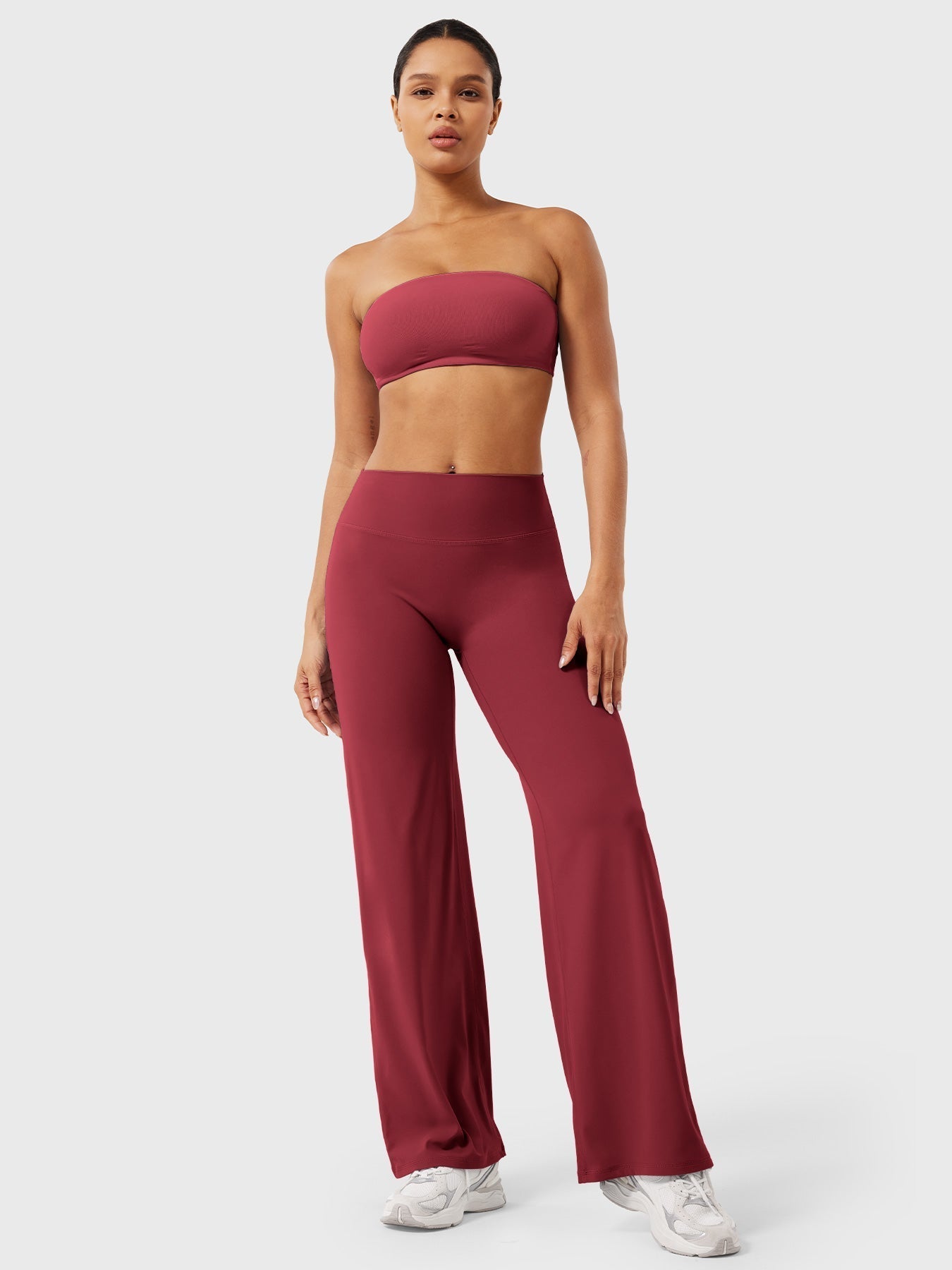Women’s high waist flared summer pants by Jesie-London, in Anchor Red with a relaxed fit and wide-leg style.