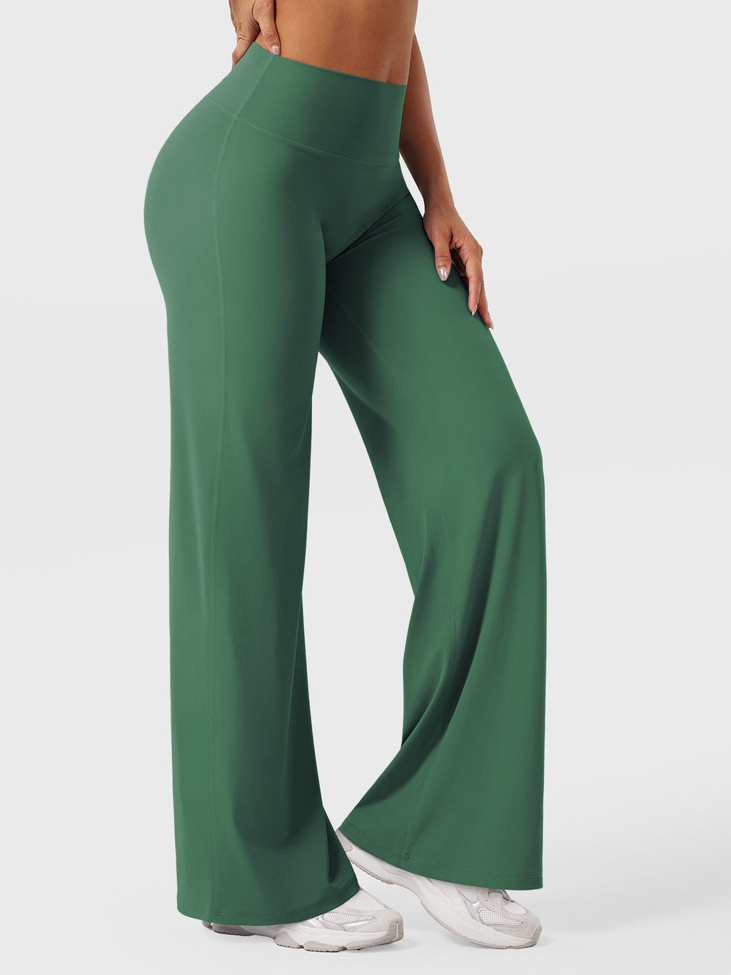 Dark green women's high waist flared summer pants by Jesie-London, featuring a stylish fit and comfortable fabric.