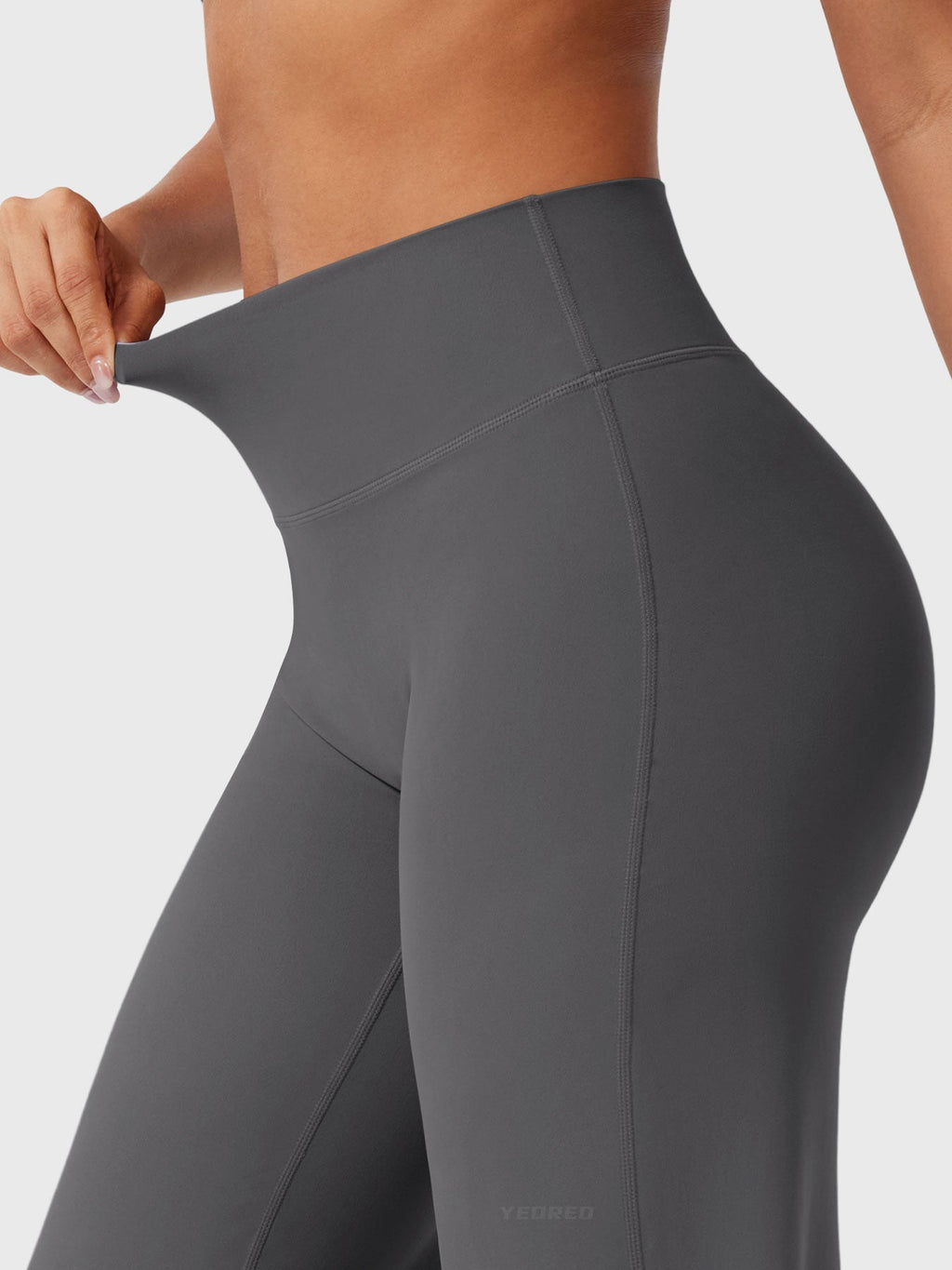 Dark grey high waist flared pants for women, Millie by Jesie-London, styled as summer women's fashion leggings.