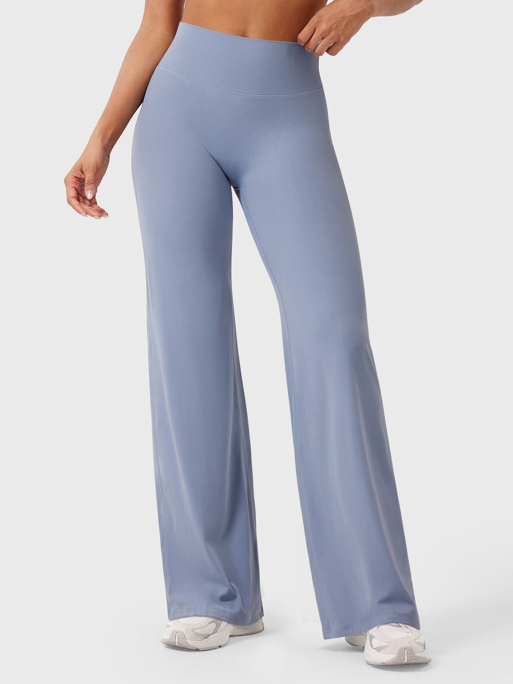 Women’s Summer High Waist Flared Pants by Jesie-London in Haze Blue, showcasing the stylish high waist and flared design.