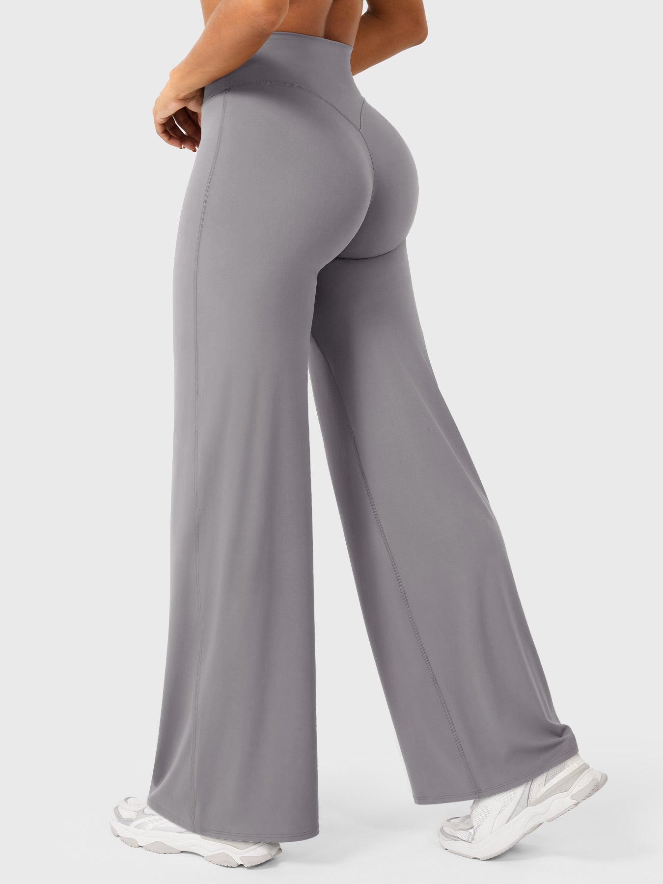 Light grey Millie women's high waist flared pants by Jesie-London, showcasing a stylish summer look with a relaxed fit.