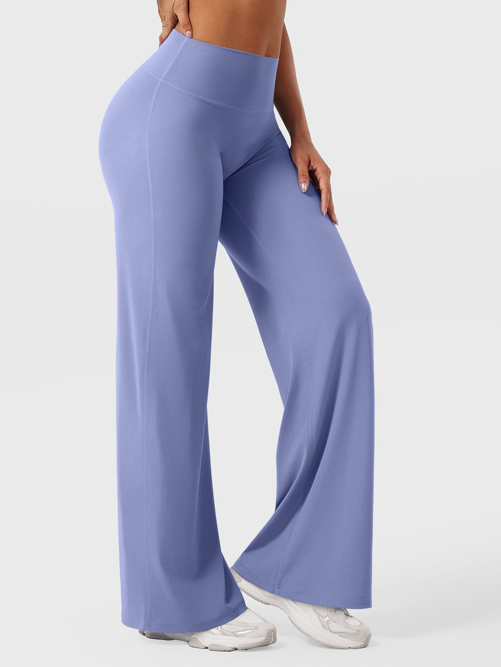 Sea blue women's high waist flared summer pants by Jesie-London, styled with a relaxed fit and fashionable flare.